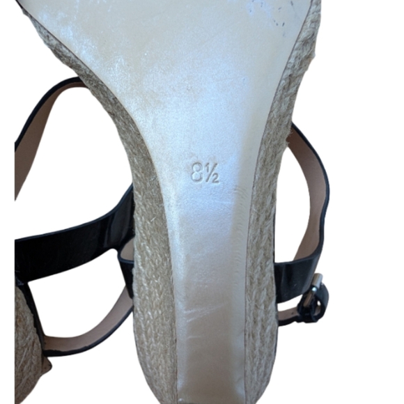 Badgley Mischka Black Patent Leather Espadrille Wedge Sandals Size 8.5 - Picture 11 of 11